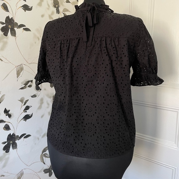 NWT Madewell Embroidered Eyelet Ruffle-Neck Keyhole Top - XL - Black - Back Tie - Picture 5 of 10